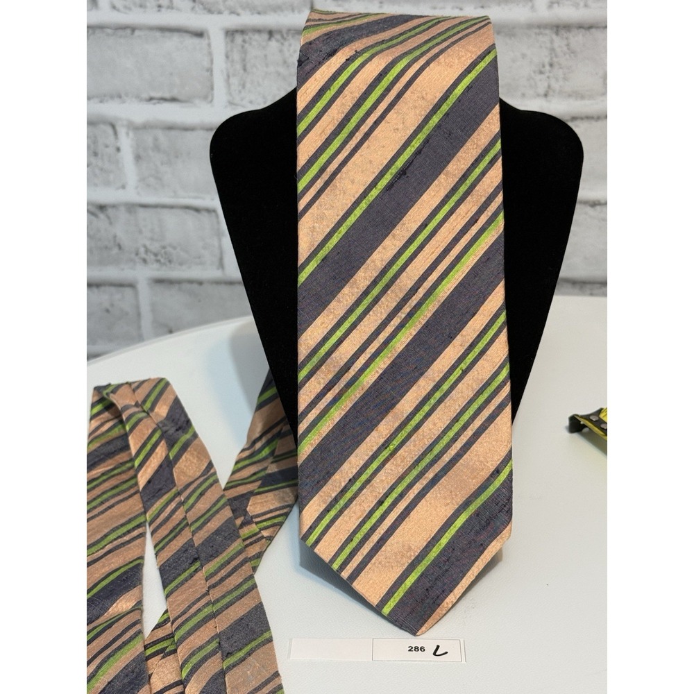 Vintage 90s Biella G Vasta Collezioni Silk Tie Made in Italy Striped Peach Lime